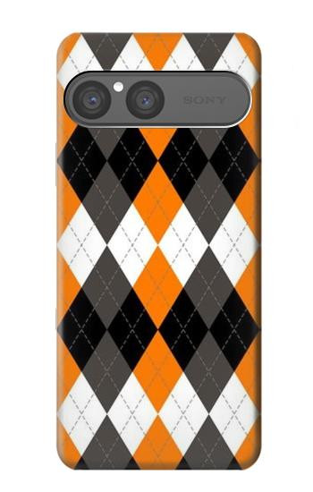 S3421 Black Orange White Argyle Plaid Case For Sony Xperia 10 VII, 10 VIII