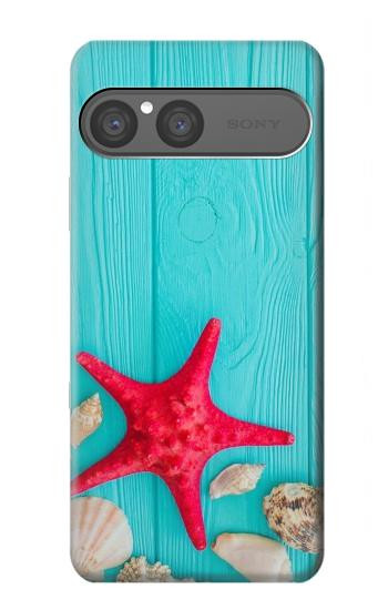 S3428 Aqua Wood Starfish Shell Case For Sony Xperia 10 VII, 10 VIII