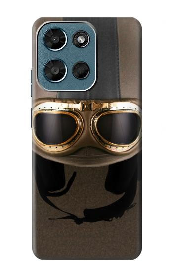 S2645 Vintage Brown Goggles Motorcycle Helmet Case For Motorola Moto G (2026), G Play (2026)