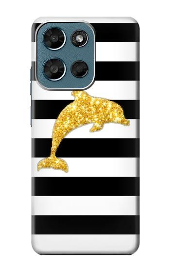 S2882 Black and White Striped Gold Dolphin Case For Motorola Moto G (2026), G Play (2026)
