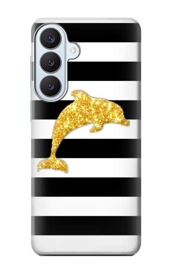S2882 Black and White Striped Gold Dolphin Case For Samsung Galaxy S26 Plus