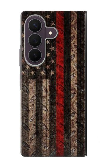 S3804 Fire Fighter Metal Red Line Flag Graphic Case For Samsung Galaxy Z Fold 8 Ultra