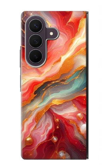 S4012 Red Marble Gold Veins Case For Samsung Galaxy Z Fold 8 Ultra
