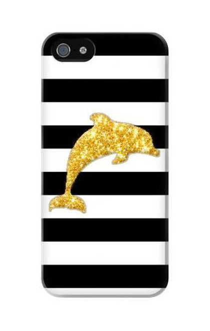 S2882 Black and White Striped Gold Dolphin Case For iPhone 5C