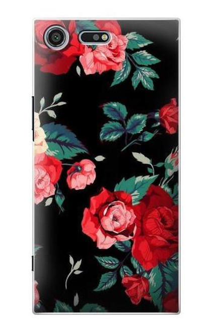 S3112 Rose Floral Pattern Black Case For Sony Xperia XZ Premium
