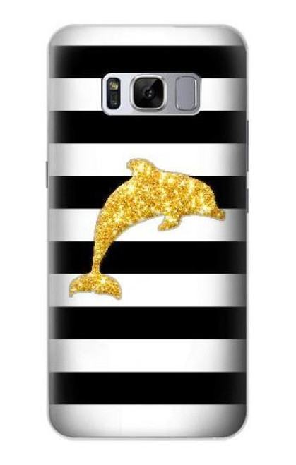 S2882 Black and White Striped Gold Dolphin Case For Samsung Galaxy S8 Plus