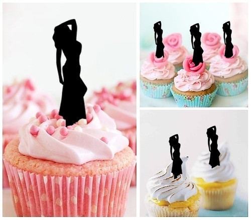 TA0013 Model Woman Silhouette Party Wedding Birthday Acrylic Cupcake Toppers Decor 10 pcs