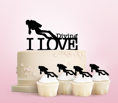 TC0011 I Love Diving Party Wedding Birthday Acrylic Cake Topper Cupcake Toppers Decor Set 11 pcs