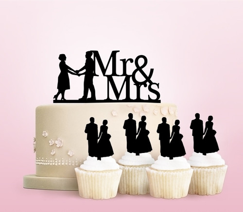 TC0012 Mr and Mrs Couple Party Wedding Birthday Acrylic Cake Topper Cupcake Toppers Decor Set 11 pcs