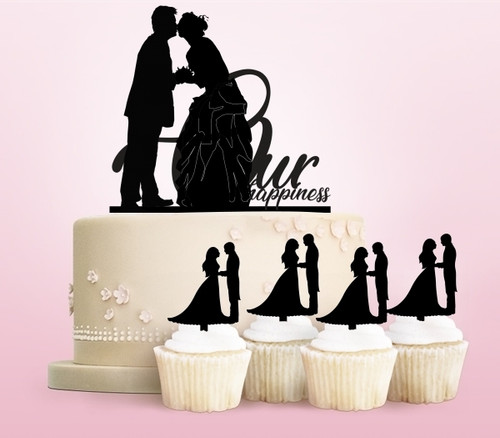 TC0068 Our Happiness Marry Bride and Groom Party Wedding Birthday Acrylic Cake Topper Cupcake Toppers Decor Set 11 pcs