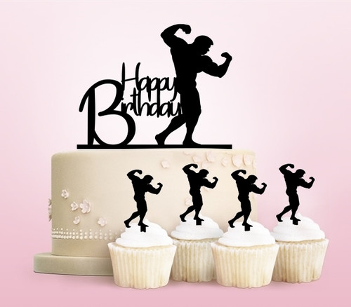 TC0079 Happy Birthday Bodybuilding Party Wedding Birthday Acrylic Cake Topper Cupcake Toppers Decor Set 11 pcs