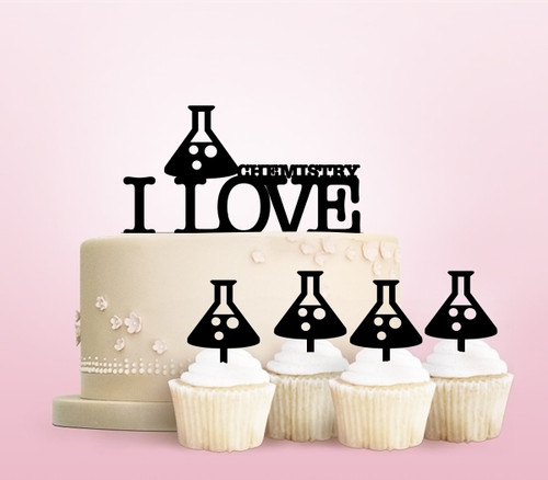 TC0084 I Love Chemistry Party Wedding Birthday Acrylic Cake Topper Cupcake Toppers Decor Set 11 pcs