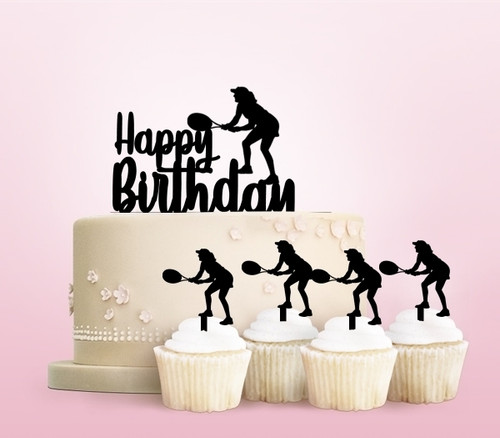 TC0092 Happy Birthday Tennis Party Wedding Birthday Acrylic Cake Topper Cupcake Toppers Decor Set 11 pcs