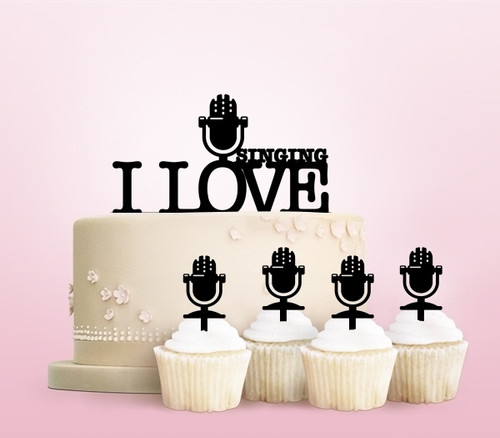 TC0093 I Love Singing Party Wedding Birthday Acrylic Cake Topper Cupcake Toppers Decor Set 11 pcs