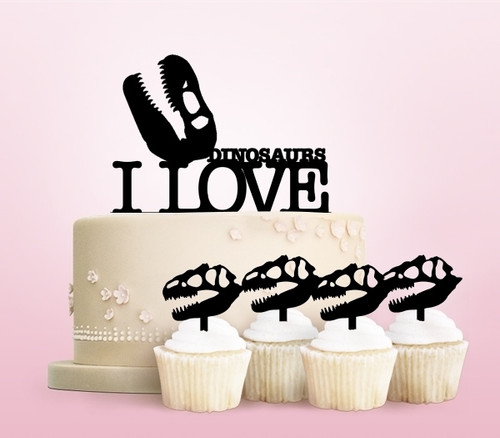 TC0113 I Love Dinosaurs Party Wedding Birthday Acrylic Cake Topper Cupcake Toppers Decor Set 11 pcs
