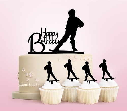 TC0118 Happy Birthday Skateboard Boy Party Wedding Birthday Acrylic Cake Topper Cupcake Toppers Decor Set 11 pcs