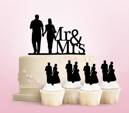 TC0130 Mr and Mrs Couple Love Party Wedding Birthday Acrylic Cake Topper Cupcake Toppers Decor Set 11 pcs