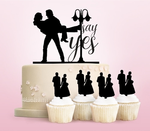TC0146 Say Yes Couple Lover Party Wedding Birthday Acrylic Cake Topper Cupcake Toppers Decor Set 11 pcs