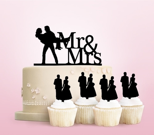 TC0150 Mr and Mrs Party Wedding Birthday Acrylic Cake Topper Cupcake Toppers Decor Set 11 pcs