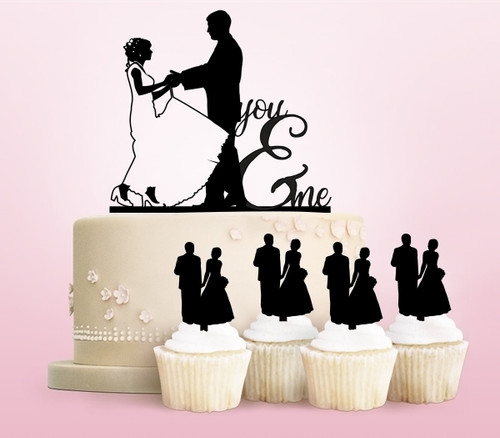 TC0172 You and Me Marry Party Wedding Birthday Acrylic Cake Topper Cupcake Toppers Decor Set 11 pcs