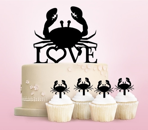 TC0187 Love Crab Party Wedding Birthday Acrylic Cake Topper Cupcake Toppers Decor Set 11 pcs