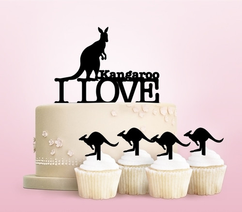 TC0192 I Love Kangaroo Australia Party Wedding Birthday Acrylic Cake Topper Cupcake Toppers Decor Set 11 pcs