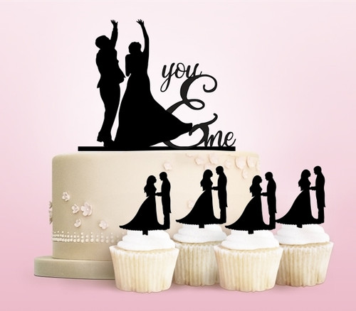 TC0207 You and Me Marry Party Wedding Birthday Acrylic Cake Topper Cupcake Toppers Decor Set 11 pcs