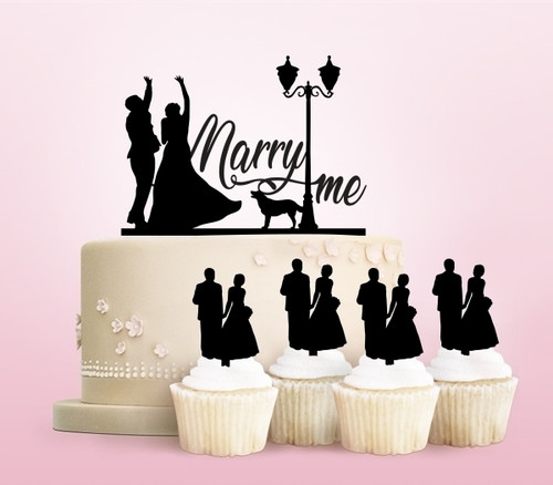 TC0209 Marry Me Party Wedding Birthday Acrylic Cake Topper Cupcake Toppers Decor Set 11 pcs