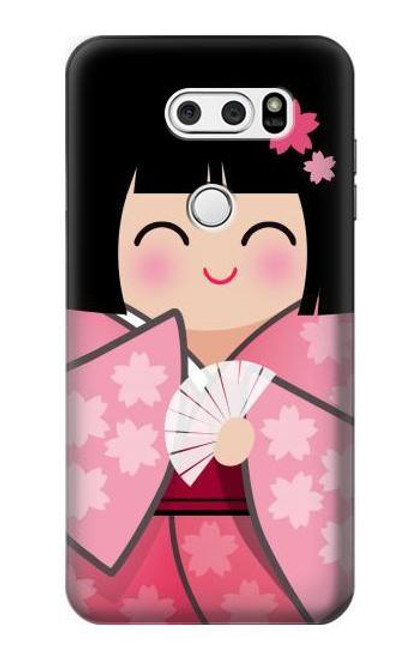 S3042 Japan Girl Hina Doll Kimono Sakura Case For LG V30, LG V30 Plus, LG V30S ThinQ, LG V35, LG V35 ThinQ