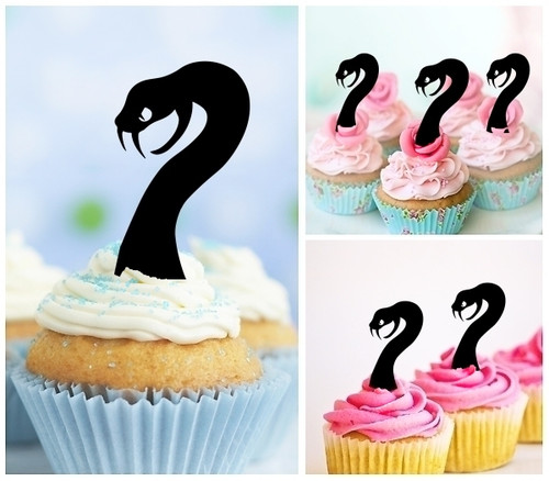 TA0778 Cobra Snake Head Silhouette Party Wedding Birthday Acrylic Cupcake Toppers Decor 10 pcs