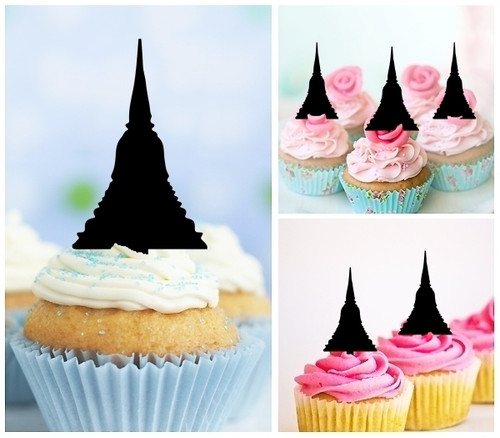 TA0858 Temple Buddha Silhouette Party Wedding Birthday Acrylic Cupcake Toppers Decor 10 pcs