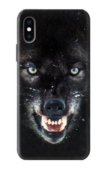 S2823 Black Wolf Blue Eyes Face Case For iPhone X, iPhone XS