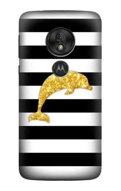 S2882 Black and White Striped Gold Dolphin Case For Motorola Moto G7 Power