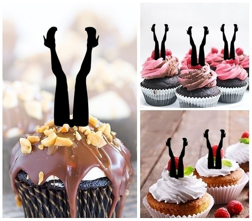 TA0907 Sexy Legs High Heels Silhouette Party Wedding Birthday Acrylic Cupcake Toppers Decor 10 pcs