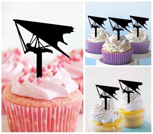 TA0909 Hang Glider Silhouette Party Wedding Birthday Acrylic Cupcake Toppers Decor 10 pcs