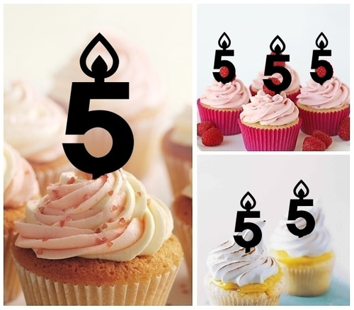 TA0912 Number Five 5 Candle Silhouette Party Wedding Birthday Acrylic Cupcake Toppers Decor 10 pcs