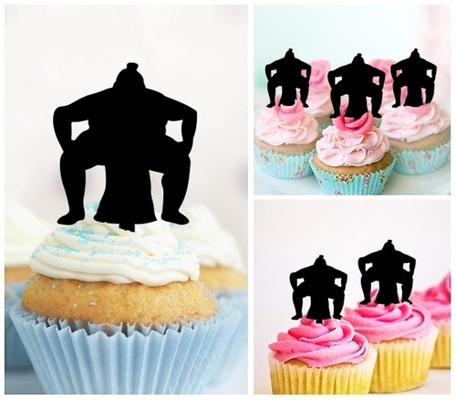 TA0924 Sumo Wrestling Heavyweight Japan Silhouette Party Wedding Birthday Acrylic Cupcake Toppers Decor 10 pcs