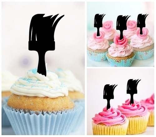 TA0941 Art Paint Brush Silhouette Party Wedding Birthday Acrylic Cupcake Toppers Decor 10 pcs