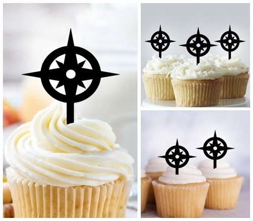 TA0945 Compass Silhouette Party Wedding Birthday Acrylic Cupcake Toppers Decor 10 pcs