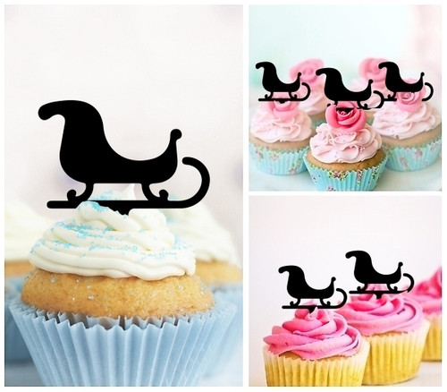 TA0971 Santa Sleigh Xmas Silhouette Party Wedding Birthday Acrylic Cupcake Toppers Decor 10 pcs
