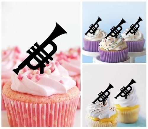 TA1079 Trumpet Music Instrument Silhouette Party Wedding Birthday Acrylic Cupcake Toppers Decor 10 pcs