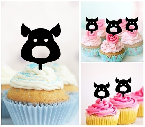 TA1081 Pig Head Silhouette Party Wedding Birthday Acrylic Cupcake Toppers Decor 10 pcs