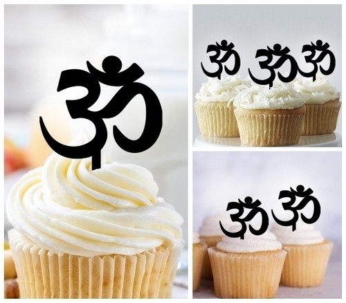 TA1085 Hindu Om Silhouette Party Wedding Birthday Acrylic Cupcake Toppers Decor 10 pcs