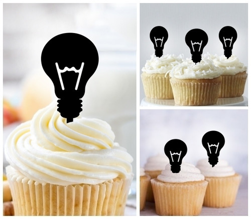 TA1095 Lightbulb Idea Silhouette Party Wedding Birthday Acrylic Cupcake Toppers Decor 10 pcs