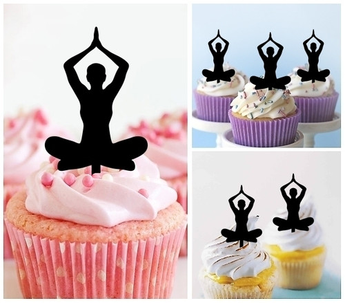 TA1099 Yoga Sitting Female Silhouette Party Wedding Birthday Acrylic Cupcake Toppers Decor 10 pcs