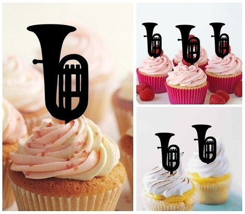 TA1102 Euphonium Music Instrument Silhouette Party Wedding Birthday Acrylic Cupcake Toppers Decor 10 pcs