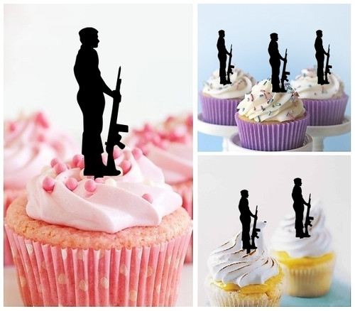 TA1119 Soldier Protect Silhouette Party Wedding Birthday Acrylic Cupcake Toppers Decor 10 pcs