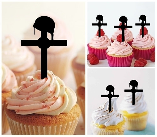 TA1120 Fallen Soldier Silhouette Party Wedding Birthday Acrylic Cupcake Toppers Decor 10 pcs