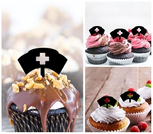 TA1127 Nurse Hat Silhouette Party Wedding Birthday Acrylic Cupcake Toppers Decor 10 pcs