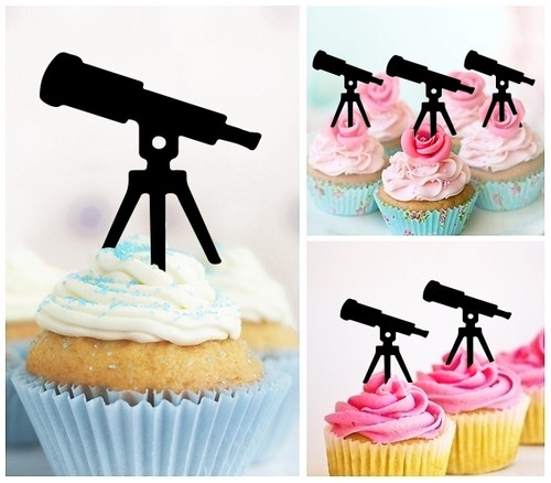 TA1131 Astronomy Space Telescope Silhouette Party Wedding Birthday Acrylic Cupcake Toppers Decor 10 pcs